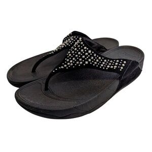 FitFlop NOVY Rhinestone Sandals Womens 8 Sandals Suede Thong Toe-Post